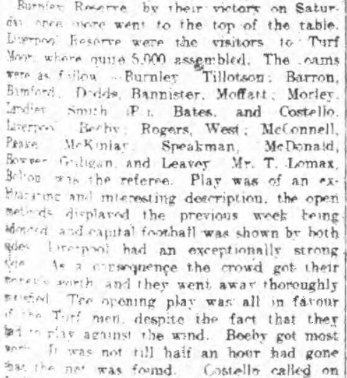 Burnley Reserves v Liverpool Reserves at Turf Moor, October 28 - 1910, from Burnley Express.