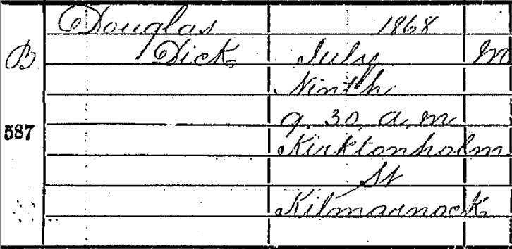 1868 Douglas Dick birth certificate 1