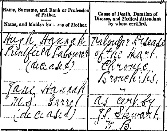 Davie Hannah 1936 death certificate II