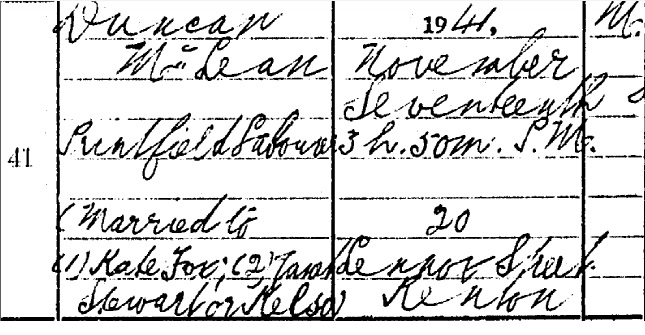Duncan McLean Death certificate part I