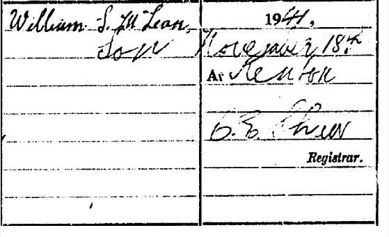 Duncan McLean Death certificate part III