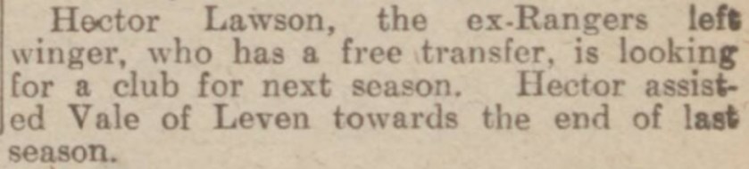 Hector Lawson, new club 1926