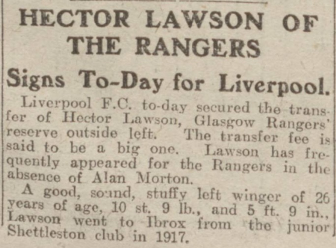 Hector Lawson, Rangers to Liverpool, 1924