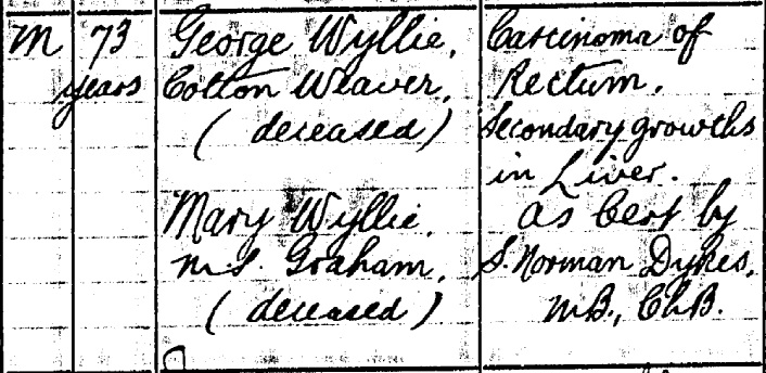 Thomas Wyllie death certificate II