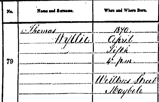 Thomas Wyllie birth certificate I