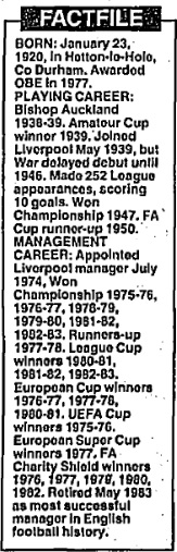 Bob Paisley factfile