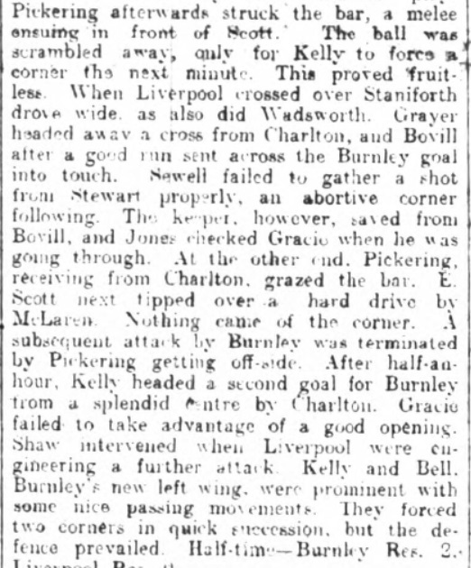 Burnley Reserves v Liverpool Reserves, 1913