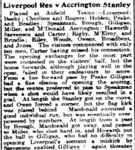 Liverpool Reserves v Accrington Stanley, Anfield, 1910