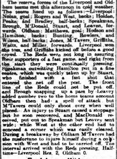 Liverpool Reserves v Oldham Athletic Reserves, Anfield, 1910.