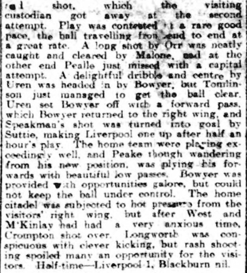 Liverpool Reserves v Blackburn Rovers Reserves, Anfield, 1910.