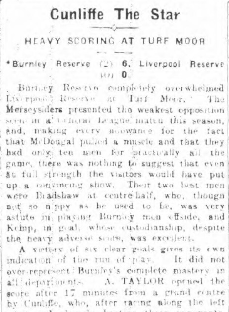 Burnley Reserves v Liverpool Reserves, 1938, Turf Moor.