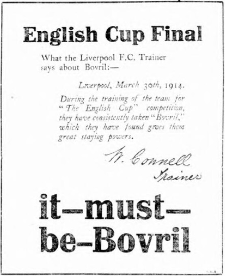 Liverpool F.C.'s trainer William Connell in advertisement for Bovril.