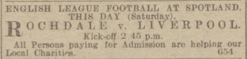 1916 Rochdale v Liverpool advertisement jan