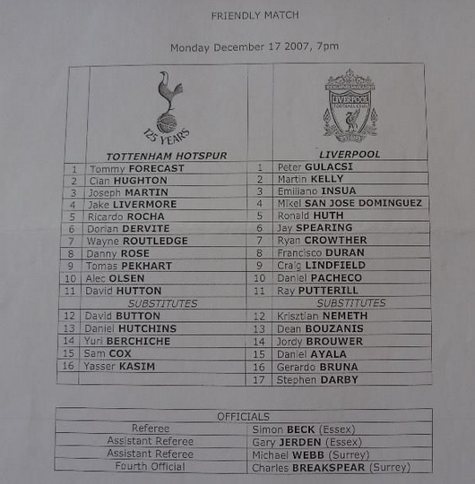 2007 Spurs Res v LFC Res friendly