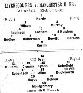 1905 LFC Res v MUFC Res match sheet