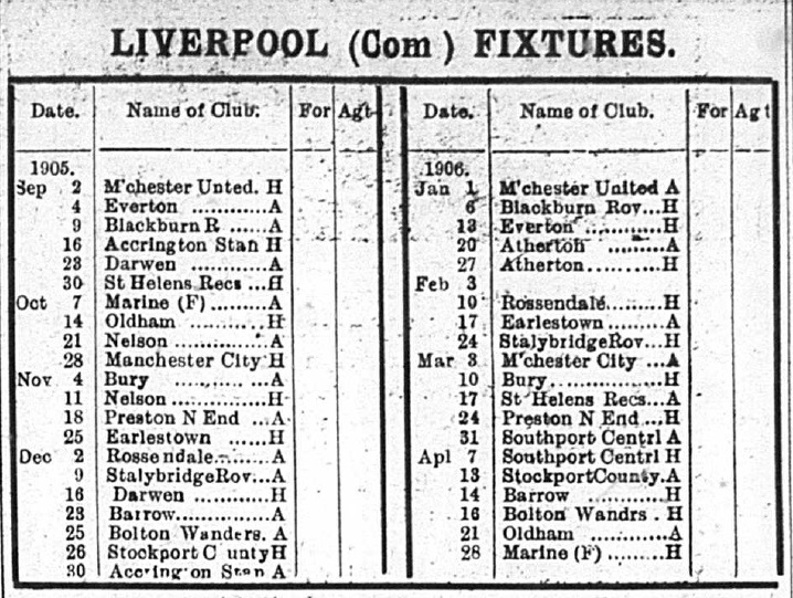 1905 LFC Reserves fixture list