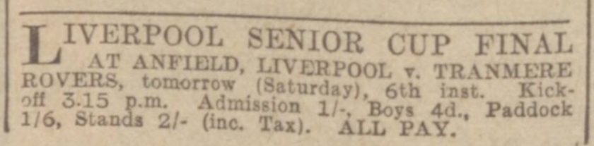 1939 ad LFC v Tranmere Rovers Liverpool Cup final