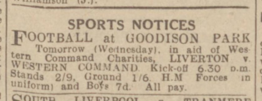 1945 Western Command match Goodison Park May