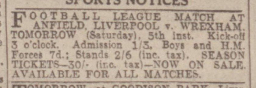 1942 ad LFC v Wrexham August