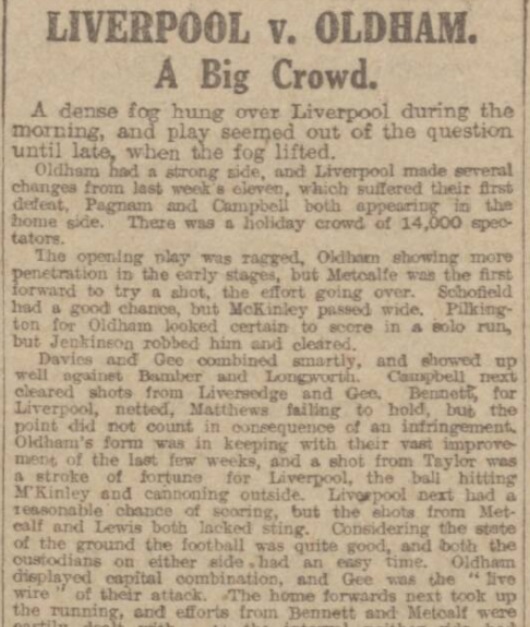 1917 Liverpool v Oldham Athletic Manchester Evening News 1