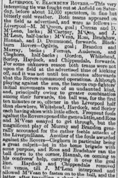 1895 Liverpool v Blackburn Rovers Lancashire Cup 1